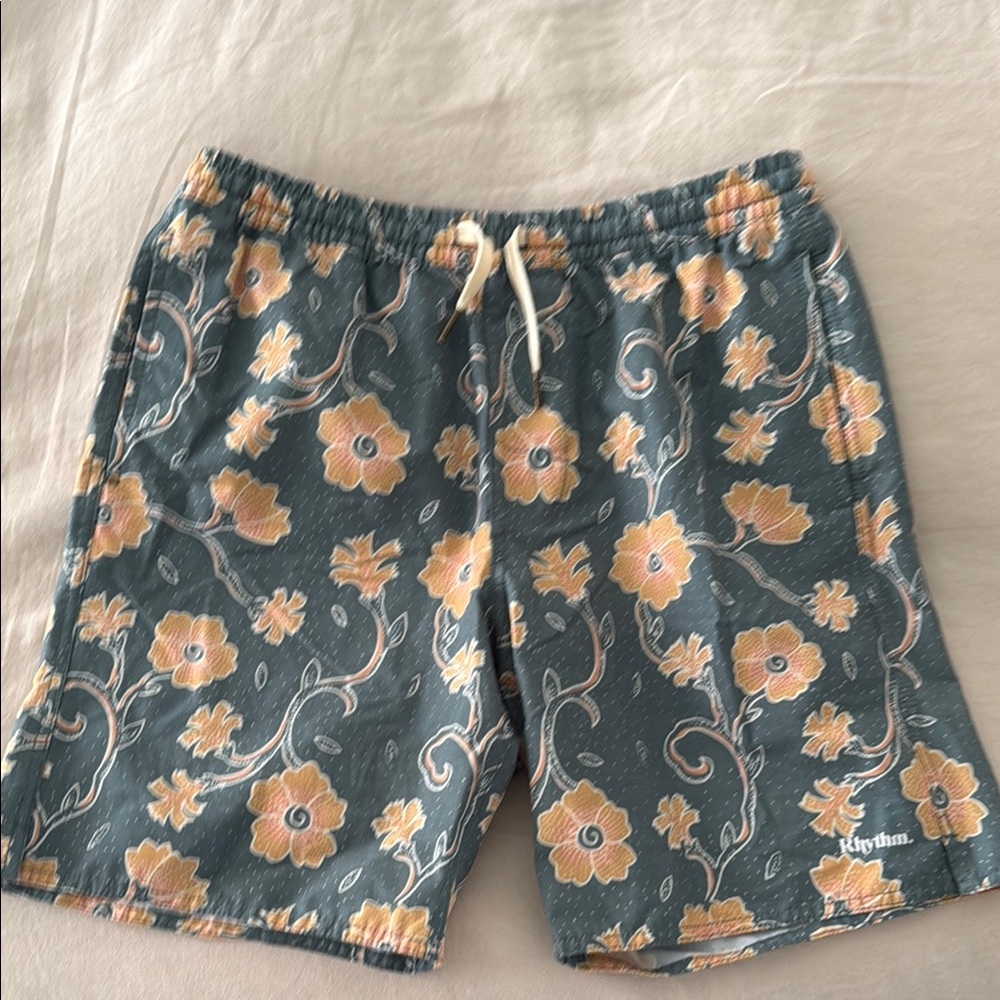 Rhythm. Men's Floral Swim Shorts - Blue and Orange